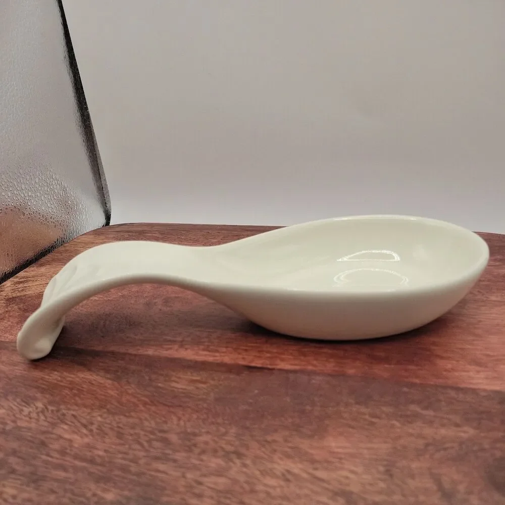 HOME Ceramic Spoon Rest/ Holder for Kitchen Pantry White